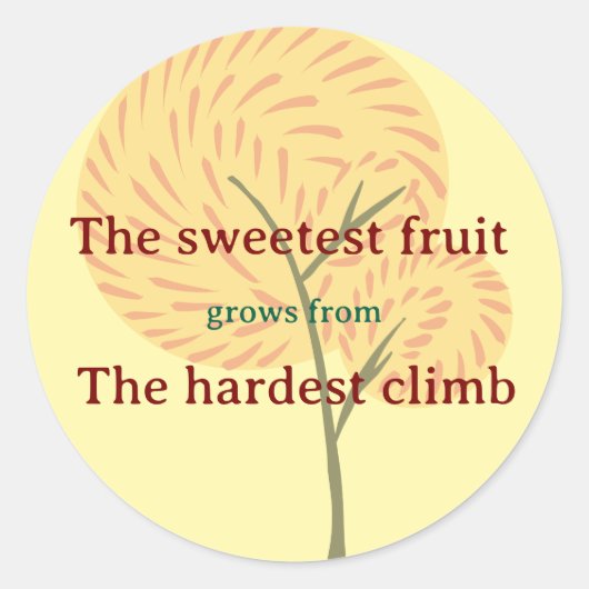 Tree with fire-like flowers and inspiration quote ronde sticker (Voorkant)