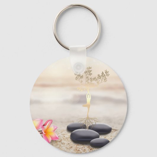 Tree Women Silhouette Zen Stones Sleutelhanger (Voorkant)