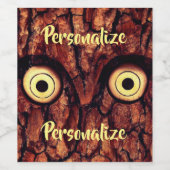 Treebark uil rustiek grillig wijn etiket (Enkel label)