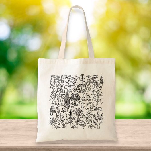 Treedt zwarte en witte handgeschreven hedendaagse tote bag