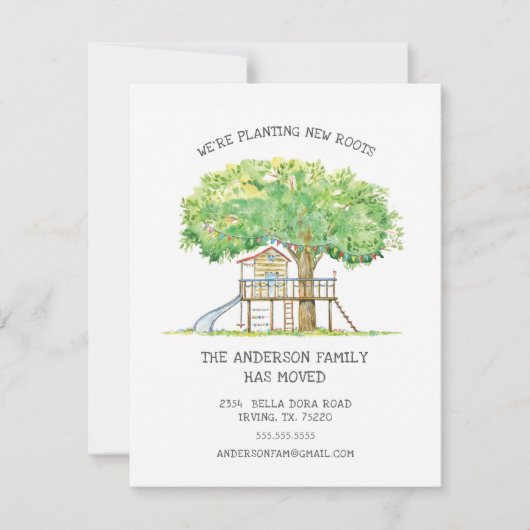 Treehouse Cute Family Moving Announge Aankondiging (Voorkant)