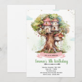 Treehouse girl party invitation kaart (Voorkant / Achterkant)