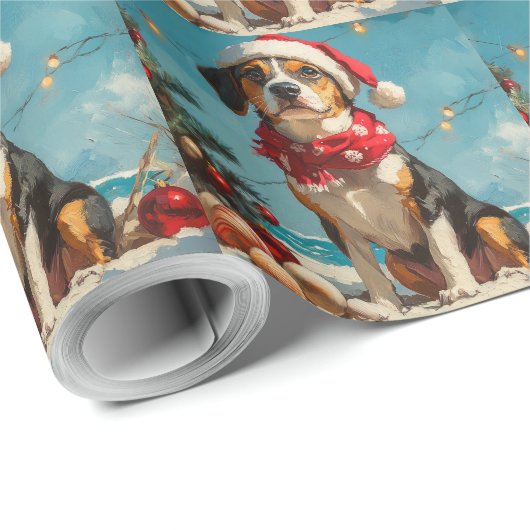 Treeing Walker Coonhound Christmas Beach Cadeaupapier (Rol Hoek)