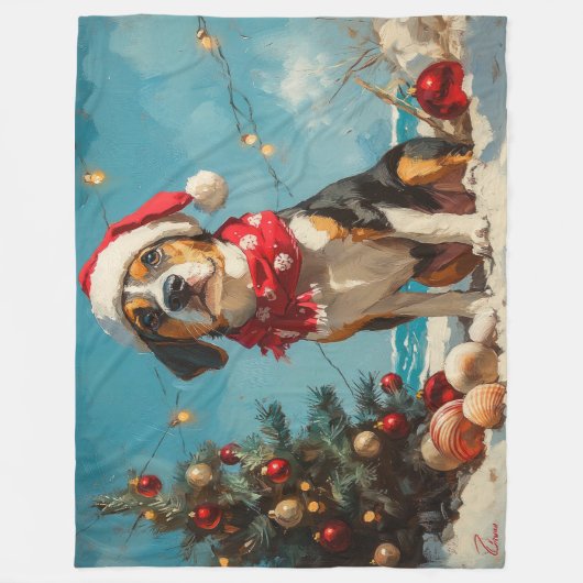 Treeing Walker Coonhound Christmas Beach Fleece Deken (Voorkant)