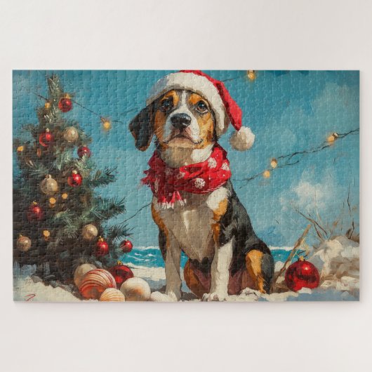 Treeing Walker Coonhound Christmas  Beach Legpuzzel (Horizontaal)
