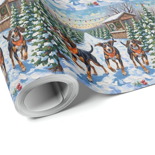 Treeing Walker Coonhound Christmas Tree Farm Cadeaupapier (Rol Hoek)