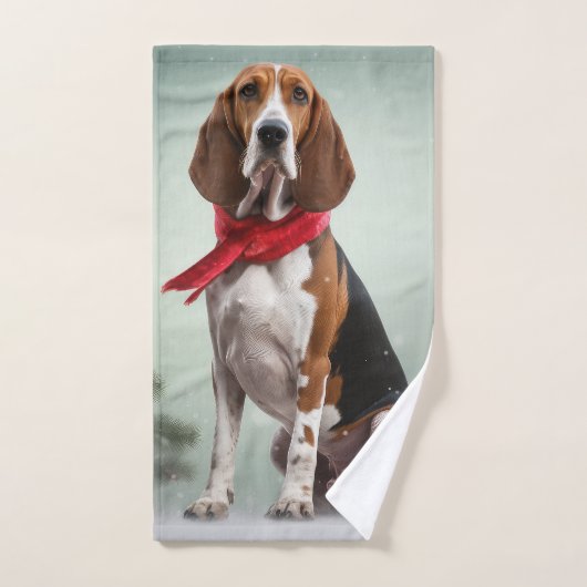 Treeing Walker Coonhound dans la neige de Noël (Serviette à main)
