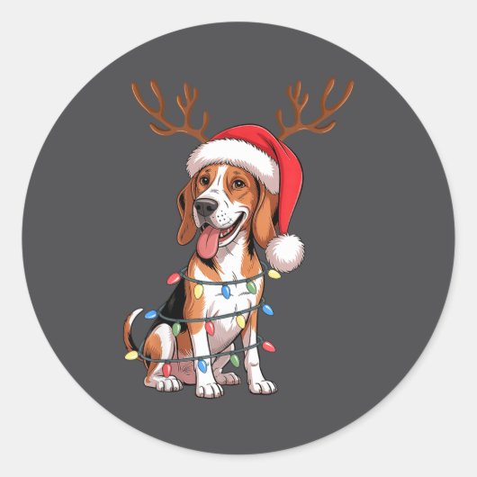 Treeing Walker Coonhound Dog Christmas Lights Sant Ronde Sticker (Voorkant)
