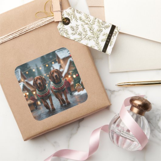 Treeing Walker Coonhound Dogs Christmas Snow  Vierkante Sticker (Geschenken)