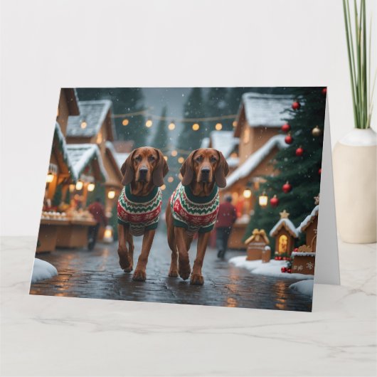Treeing Walker Coonhound Dogs Kerstsneeuw Kaart (Voorkant)