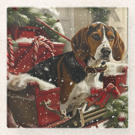 Treeing Walker Coonhound Hond Kerstfeest Glazen Onderzetter (Voorkant)