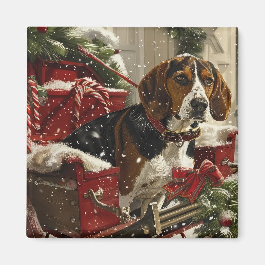 Treeing Walker Coonhound Hond Kerstfeest Magneet (Voorkant)