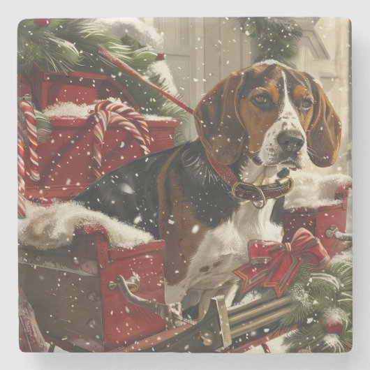 Treeing Walker Coonhound Hond Kerstfeest Stenen Onderzetter (Voorkant)