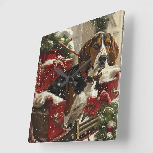 Treeing Walker Coonhound Hond Kerstfeest Vierkante Klok (Hoek)