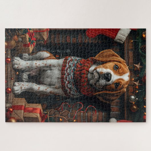 Treeing Walker Coonhound hond met kerstcadeaus Legpuzzel (Horizontaal)