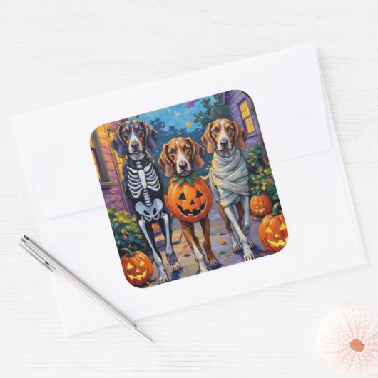 Treeing Walker Coonhound In Halloween Costumes Vierkante Sticker (Envelop)