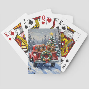 Treeing Walker Coonhound Kerstmis Rode Truck Pokerkaarten