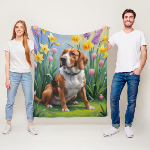 Treeing Walker Coonhound Lente Bloemen Schilderij Fleece Deken