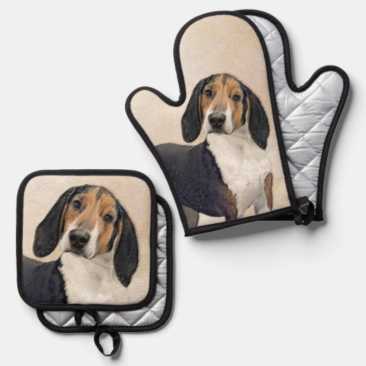 Treeing Walker Coonhound Schilderen Originele Hond Ovenwant & Pannenlap Set (Voorkant / Achterkant)