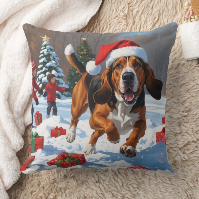 Treeing Walker Coonhound Sneeuw met Kerstmuts Kussen (Deken)