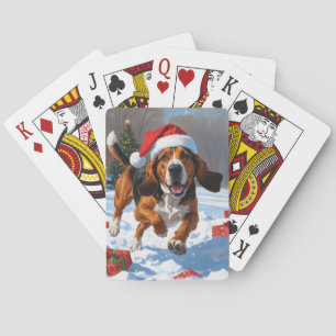 Treeing Walker Coonhound Sneeuw met Kerstmuts Pokerkaarten