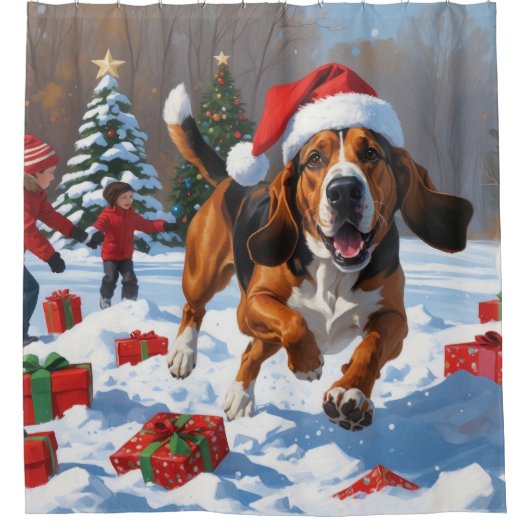Treeing Walker Coonhound Snow met kerst Pet Douchegordijn (Voorkant)