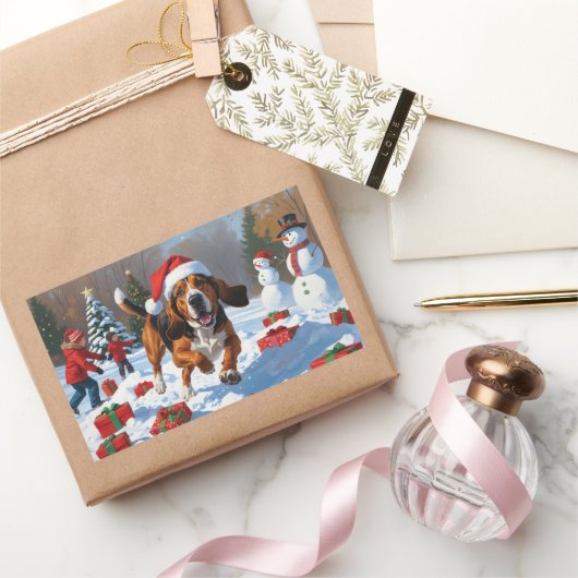 Treeing Walker Coonhound Snow met kerst Pet Rechthoekige Sticker (Geschenken)