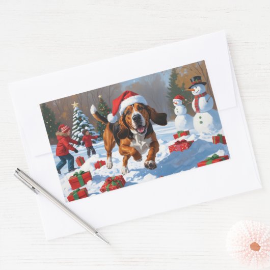 Treeing Walker Coonhound Snow met kerst Pet Rechthoekige Sticker (Envelop)