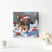 Treeing Walker Coonhound Snow met kerst Pet Vierkante Klok (Huis)