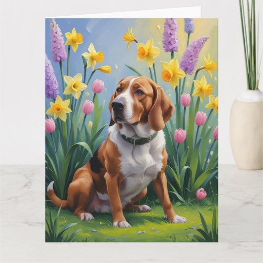 Treeing Walker Coonhound Spring Flowers Painting Kaart (Voorkant)