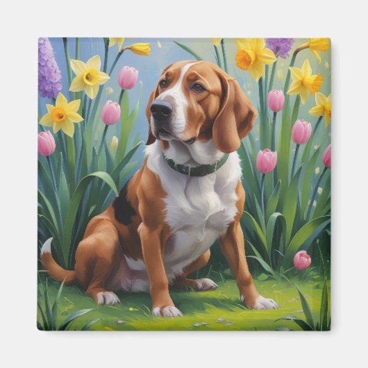 Treeing Walker Coonhound Spring Flowers Painting Magneet (Voorkant)