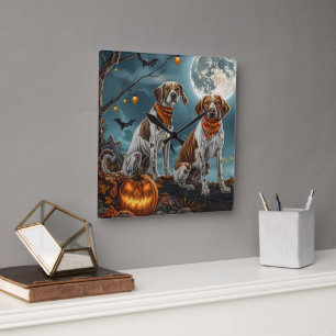 Treeing Walker Halloween Spooky Vierkante Klok