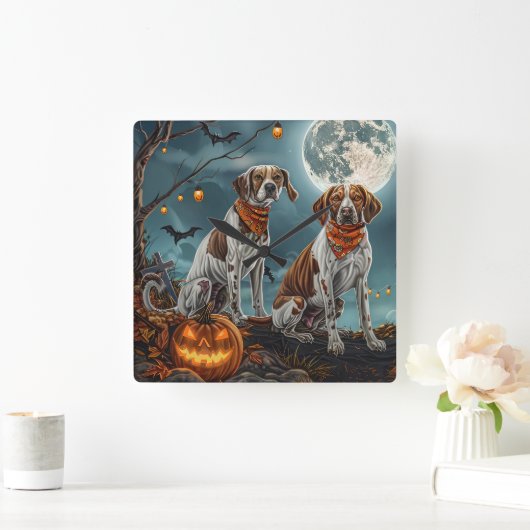 Treeing Walker Halloween Spooky Vierkante Klok (Huis)