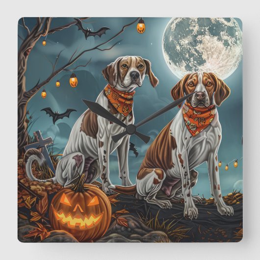 Treeing Walker Halloween Spooky Vierkante Klok (Voorkant)