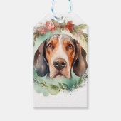 Treeing Walker Kerstkrans Feestelijke Pup Cadeaulabel (Voorkant)