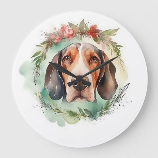 Treeing Walker Kerstkrans Feestelijke Pup Grote Klok (Voorkant)
