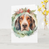 Treeing Walker Kerstkrans Feestelijke Pup Kaart (Gele Bloem)