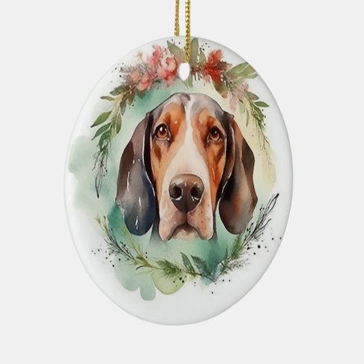 Treeing Walker Kerstkrans Feestelijke Pup Keramisch Ornament (Rechts)