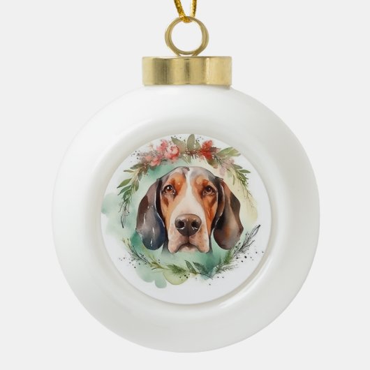 Treeing Walker Kerstkrans Feestelijke Pup Keramische Bal Ornament (Voorkant)