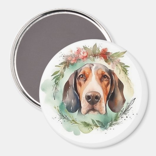 Treeing Walker Kerstkrans Feestelijke Pup Magneet (Voorkant / Achterkant)