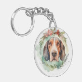 Treeing Walker Kerstkrans Feestelijke Pup Sleutelhanger (Voorkant Links)
