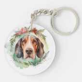 Treeing Walker Kerstkrans Feestelijke Pup Sleutelhanger (Achterkant)