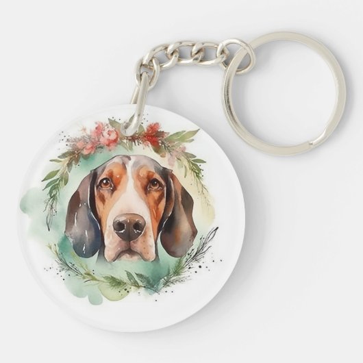 Treeing Walker Kerstkrans Feestelijke Pup Sleutelhanger (Achterkant)