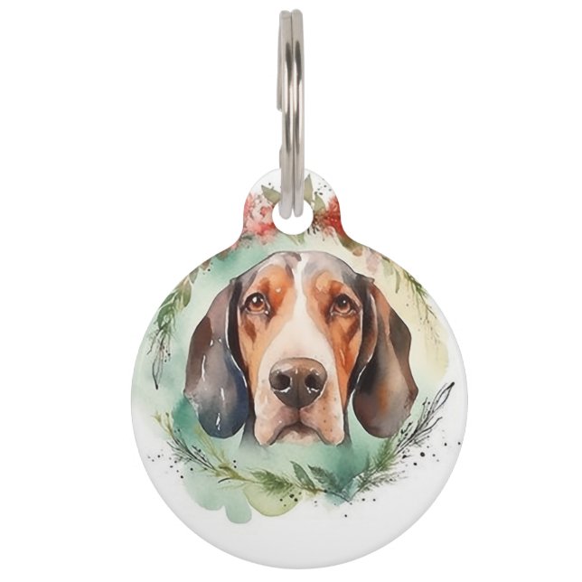Treeing Walker Kerstkrans Vrolijke Pup Huisdierpenning (Voorkant)