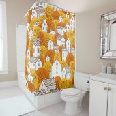 Trees and houses seamless pattern. Autumn, fall ci Douchegordijn (In situ)