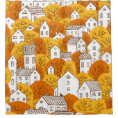 Trees and houses seamless pattern. Autumn, fall ci Douchegordijn (Voorkant)