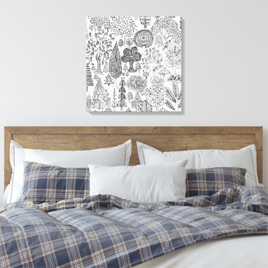 Trees Modern Black en White Hand Drawn Art Canvas Afdruk (Insitu (Slaapkamer))
