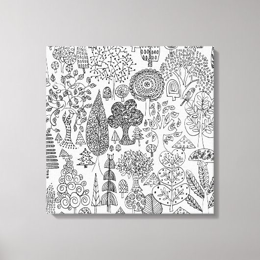 Trees Modern Black en White Hand Drawn Art Canvas Afdruk (Voorkant)