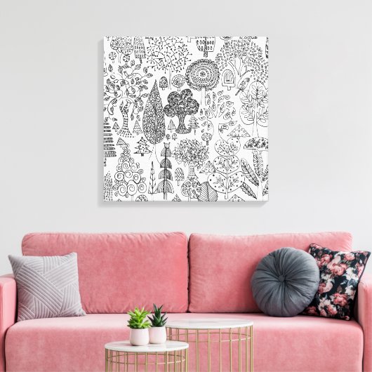 Trees Modern Black en White Hand Drawn Art Canvas Afdruk (Insitu (Woonkamer))