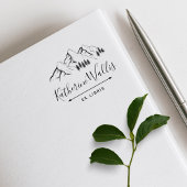 Trees & Mountains Elegant Script Custom Name Book Rubberstempel